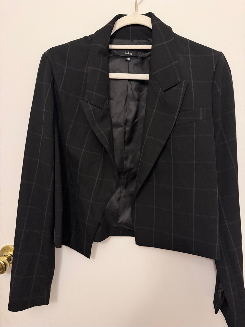 Lulu's Black Windowpane Cropped Blazer